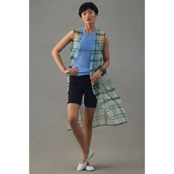 Anthropologie Maeve Plaid Sheer Longline Sleeveless Duster Vest One Size - Picture 9 of 10
